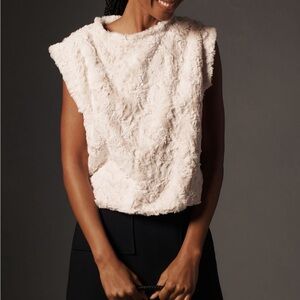 Anthropologie Maeve Faux Fur Cream Muscle Tank Top size L